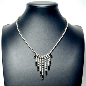 VTG 60's Tuxedo Crystal Chandelier Necklace 17" Adjustable